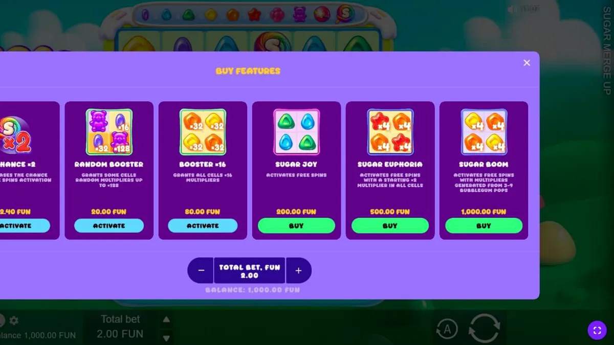 Tampilan visual slot Sugar Merge Up dengan tema permen dan warna cerah